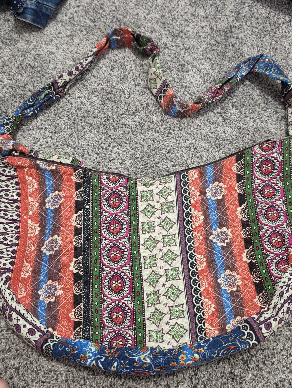 Bohemian Canvas Patchwork Hobo Sling Bag with Wooden Ring